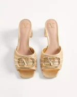 Valentino Metallic Vlogo Signature Slide Sandal With Cornely Embroidery 60Mm - Image 5
